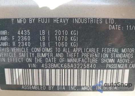 2010 Subaru Legacy 2.5I Limited из США, поврежденный, VIN 4S3BMCK65A3225840